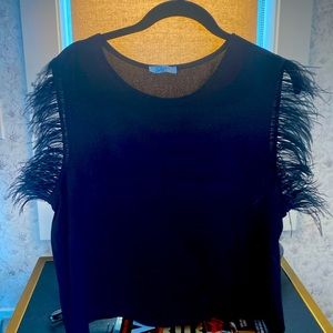 Beautiful black blouse with feather sleeves